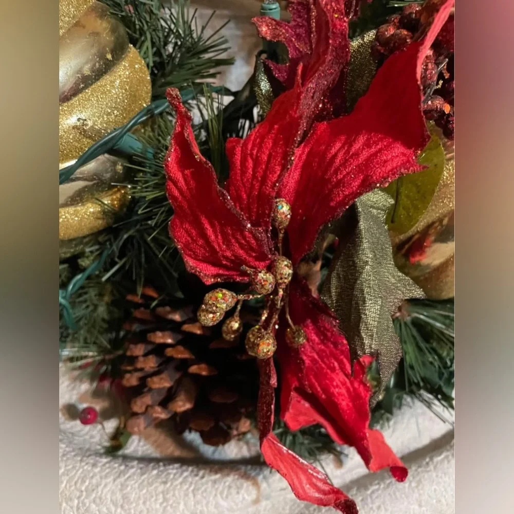 Festive Gold and Red Holiday Wreath